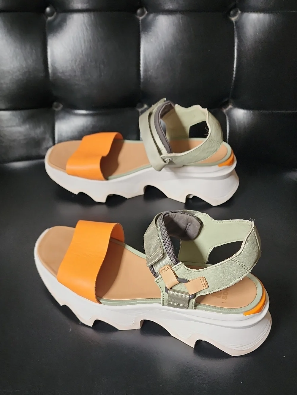 SOREL Kinetic Impact Y-Strap High Sandal Safari Sea Salt Koi Orange Platform 10 - Picture 6 of 13
